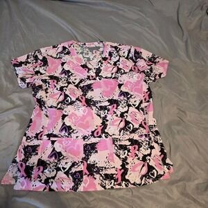 Pink & black breast cancer awareness scrub top Size XL